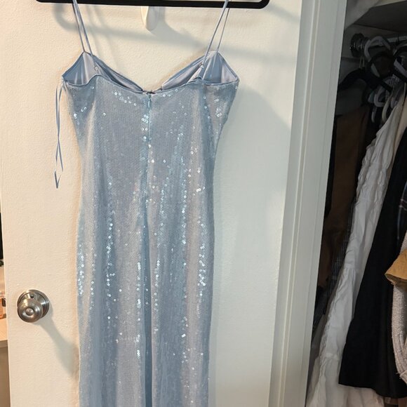 NIA Hawk Sequin Lace Up Dress in Baby Blue - Picture 5 of 6